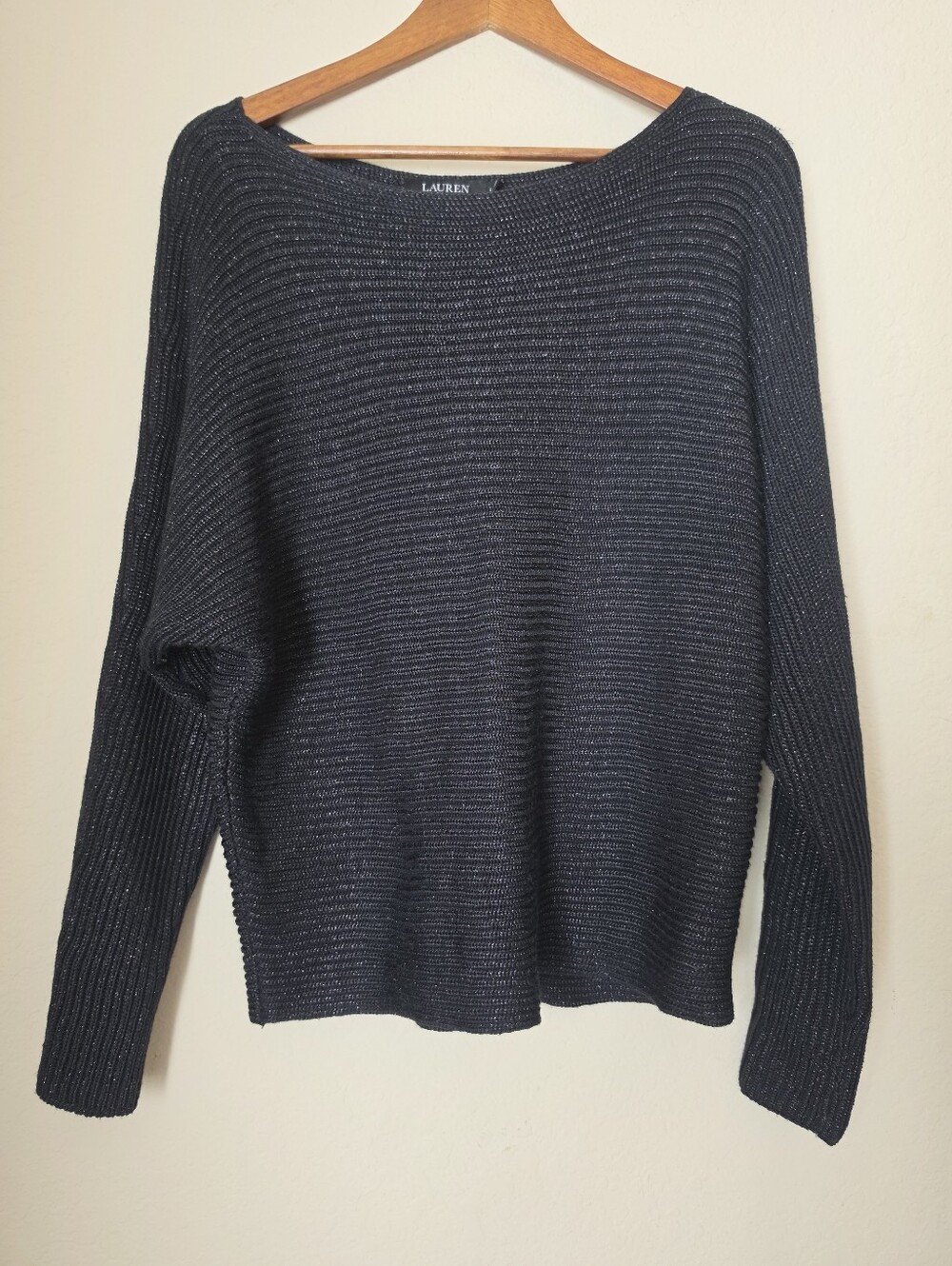 Lauren Ralph Lauren Chunky Knit Sweater Womens Large Black Metallic Shimmer